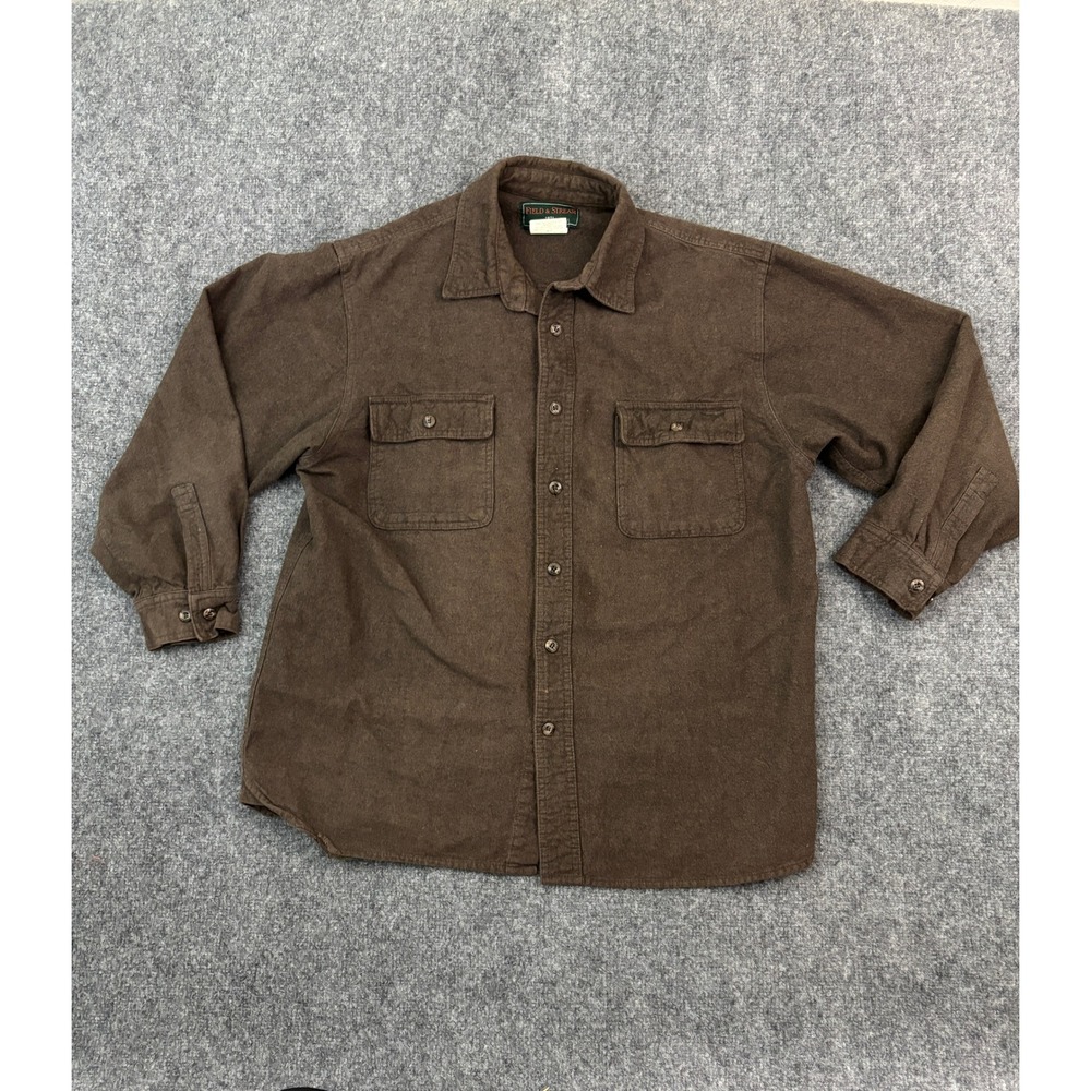 Field & Stream 1871 Flannel Shirt L Brown Button Front Hunting Outdoor Workwear